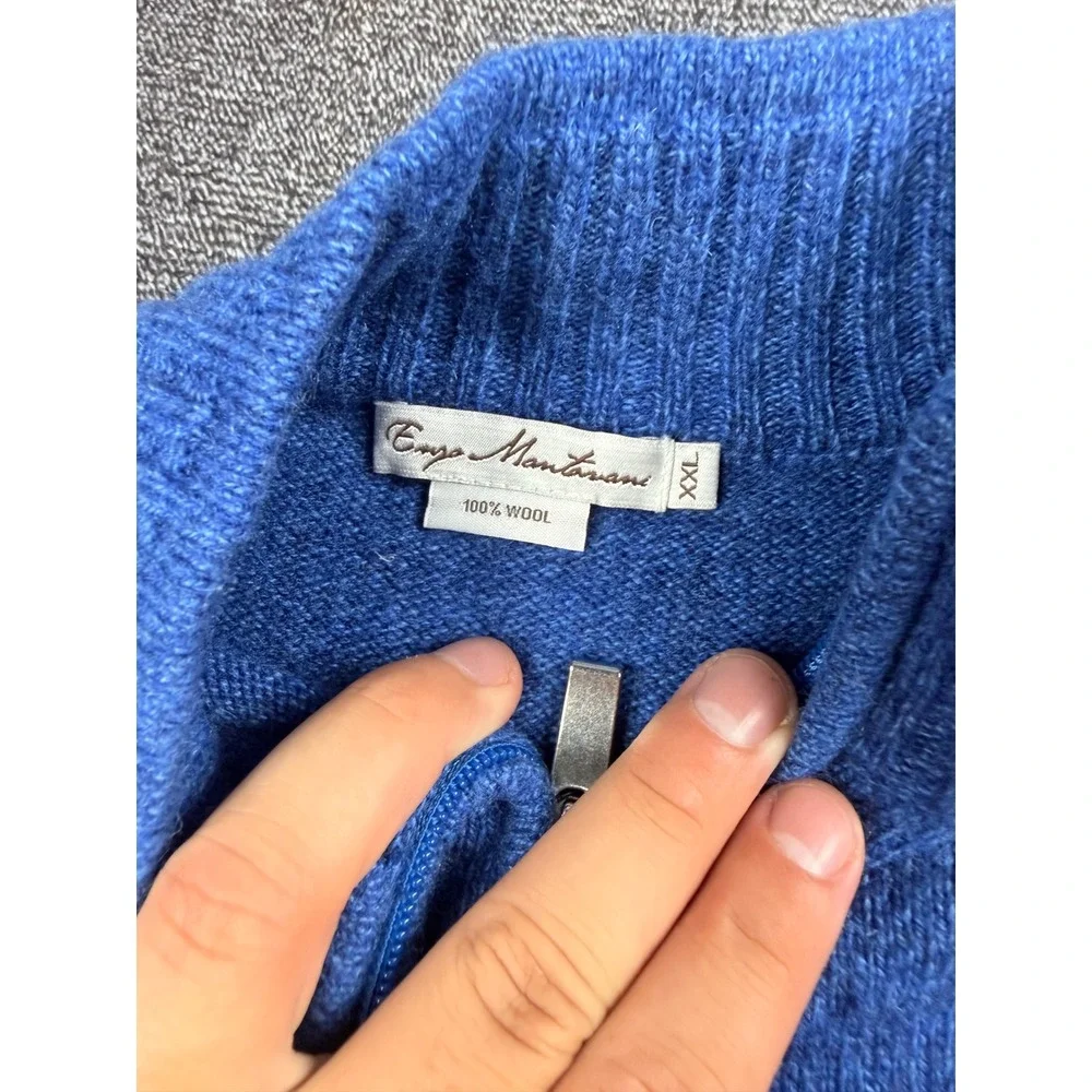 Enzo Mantovani 100% Wool Quarter Zip Sweater Mens XXL Blue Fits L-XL 763098